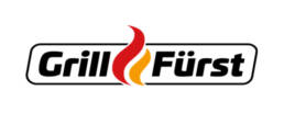 Grill F&uuml;rst logo with a red-yellow flame between the words Grill and F&uuml;rst in a rounded black-bordered rectangle.
